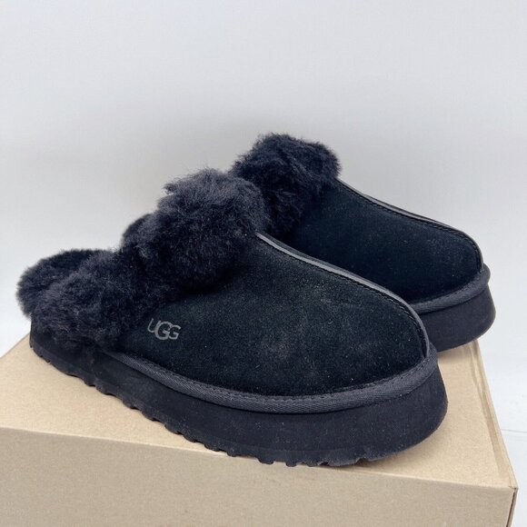 UGG Disquette Slide Slipper Shearling Platform Sandal Black Women's US 12 NEW!!! - Picture 1 of 12